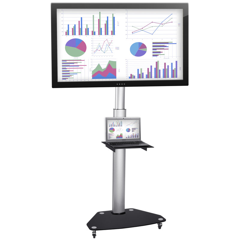 Mount-It! Mobile TV Cart, Height Adjustable Rolling Stand with Component Shelf and Rolling Casters