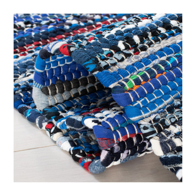 Rag Rug Hand Woven Cotton Striped Rug, Square 6'