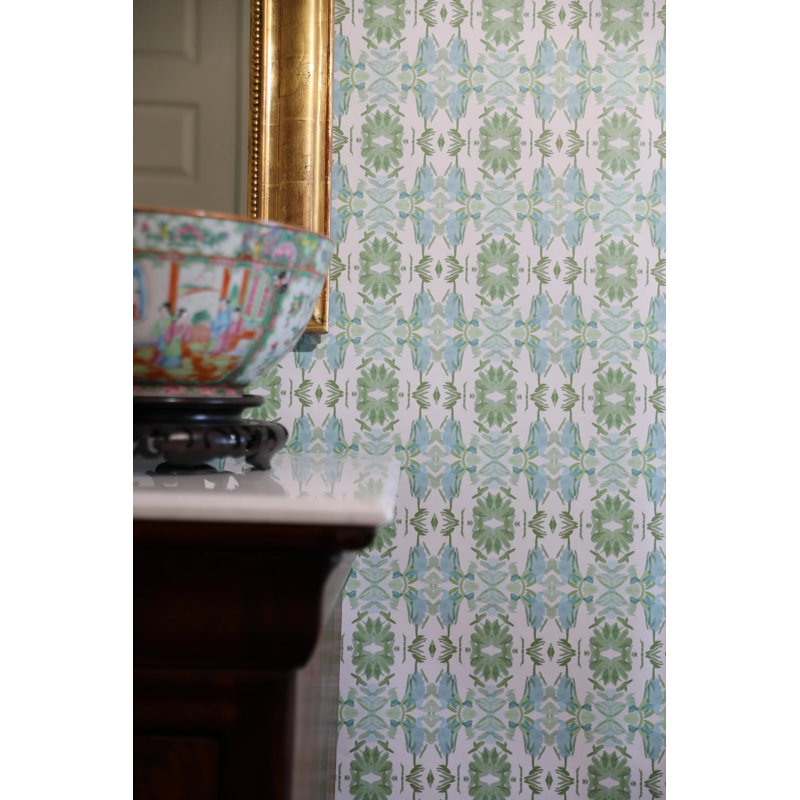Wildflowers I Medium Repeat Wallpaper, Cellulose/Polyester, Blue/Sage Green
