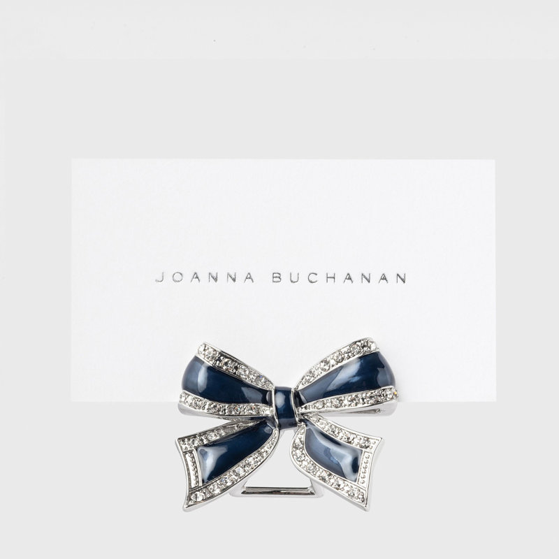 Enamel Bow Placecard Holders, Navy/Shiny Silver