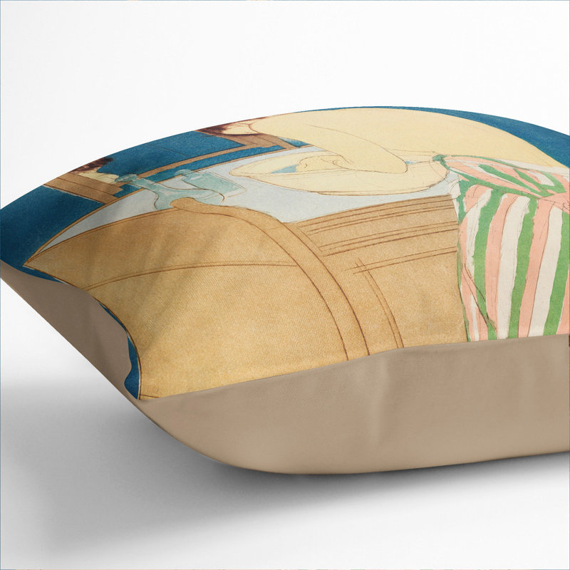 Woman Bathing Square Throw Cushion, 40cm H x 40cm W x 15cm D, Stone