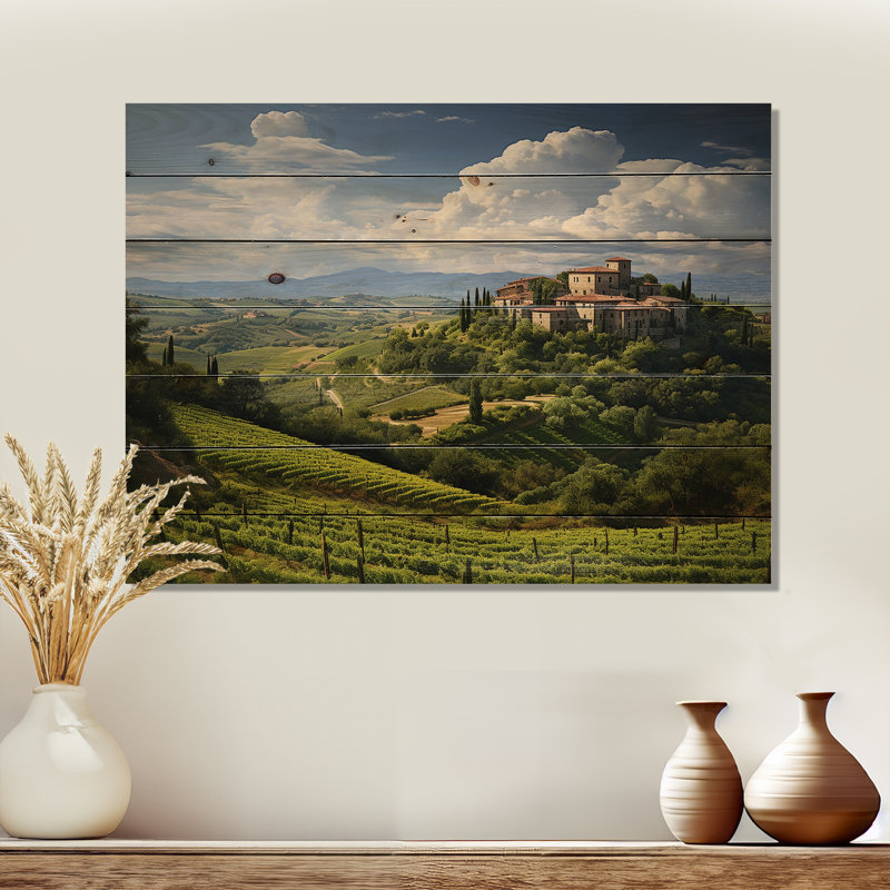 Impression de tranquillité toscane Italie sur bois naturel, H 30 po x l 40 po x P 0,78 po