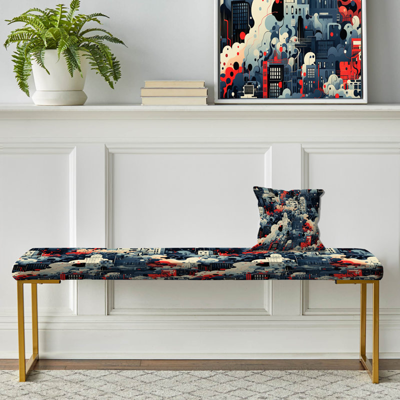 Motif de paysage urbain bleu et blanc - Banc tapissier abstrait doré