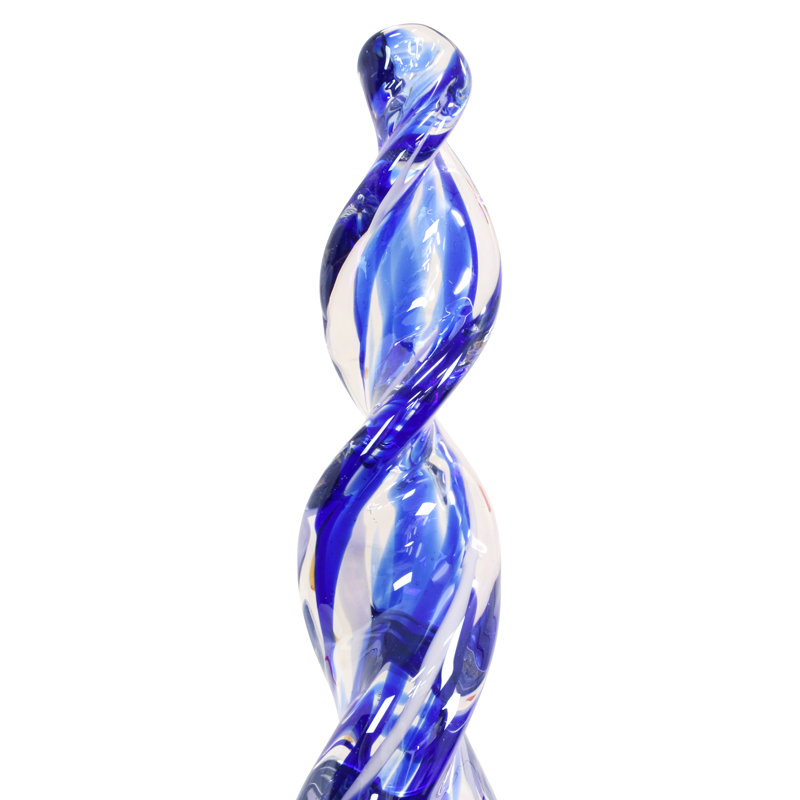 Blue Hand Blown Glass Flame Garden Stake with Metal Finial