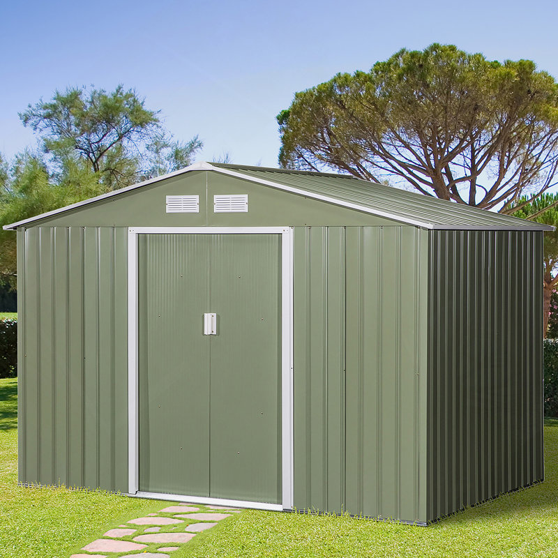 Remise de rangement pour l'extérieur, maisonnette de jardin avec fondation, 4 évents et 2 portes coulissantes faciles