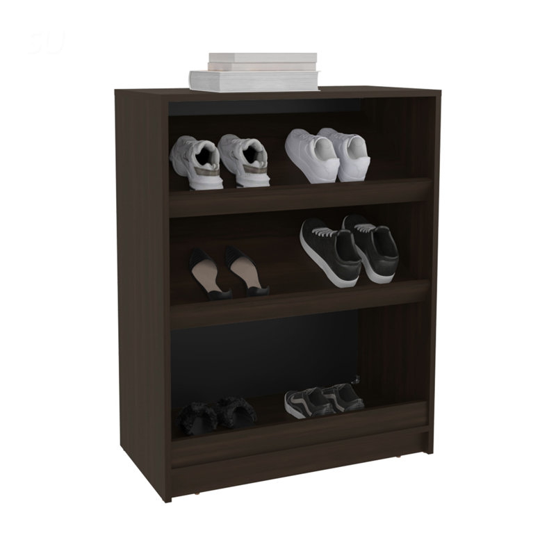 Range-chaussures durable à 3 tablettes en bois d'ingénierie, parfait pour un rangement organisé et peu encombrant dans les vestibules ou les placards.