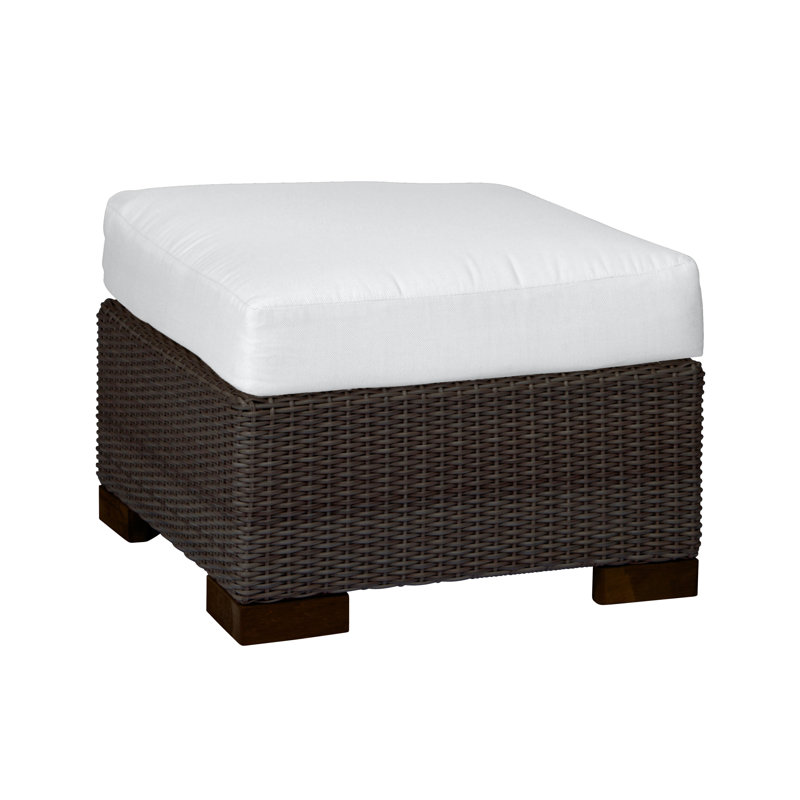 Club Outdoor Ottoman with Cushion, Oyster, Rollo Chambray, Welt