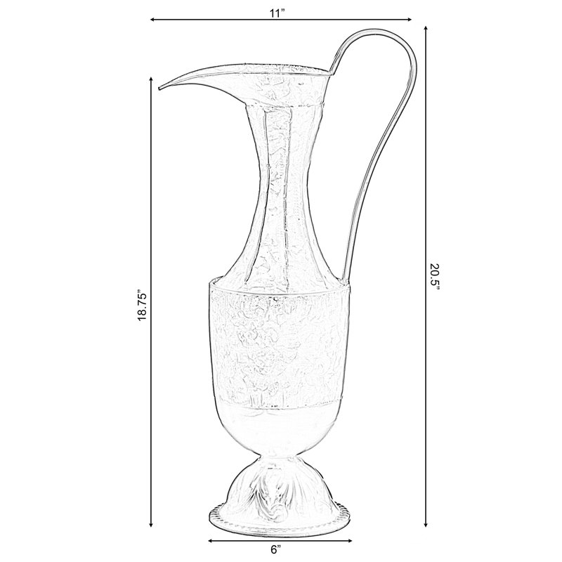 Antique Style 1 Handle Metal Jug Tall Floor Vase For Entryway, Living Room Or Dining Room, 20.5" H x 11.25" W x 6" D, 1 piece