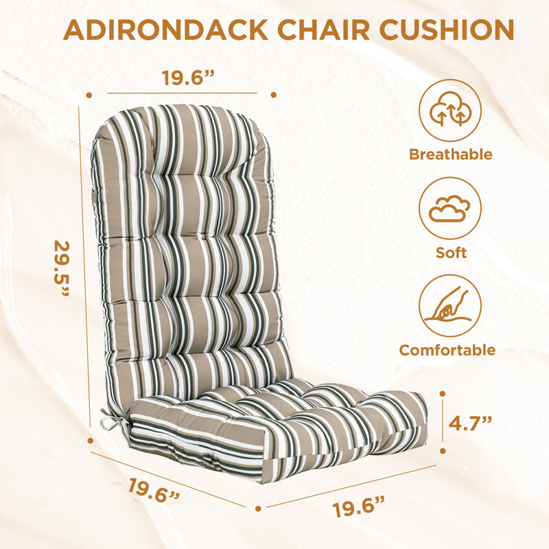 Outdoor Replacement Cushion Set  4.7" Thick High Back Seat / Back Cushions with Ties, Buckle (Set of 2), Beige Striped