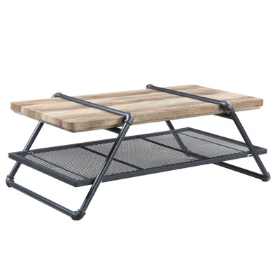 Rustic Coffee Table In Oak & Sandy Gray - Metal, Composite Wood Top For Living Space Modern Industrial And Gray, Metal Frame, Surface