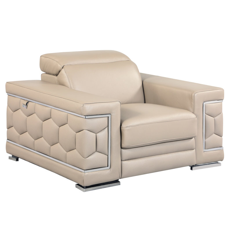Siège de luxe en cuir beige avec pieds et chaise à coussin épais en bois franc séché au four à 3 couches