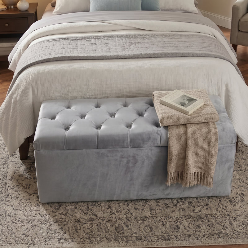 Hamman Upholstered Velvet Storage Standard, 18.5" H x 42" W x 18.5" D, Silver Gray