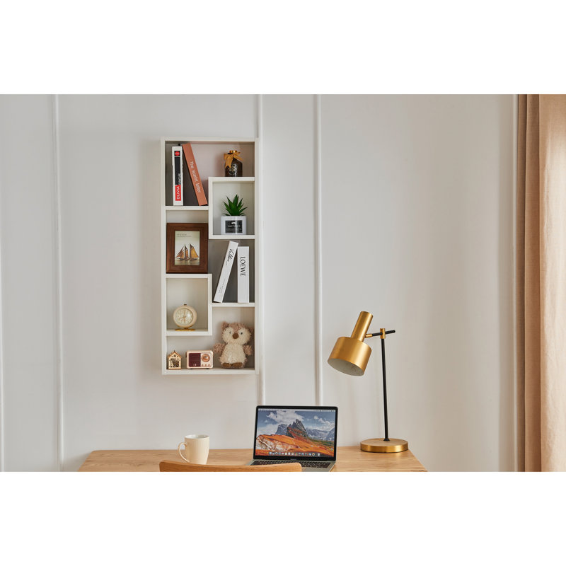 Bookshelf, Freestanding Wood Open Bookcase with 5 Cubes, with 2 keyhole hangers, Office Décor Rectangular Storage Shelf