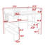 Lit mezzanine double en métal avec espace de travail intégré, tablettes