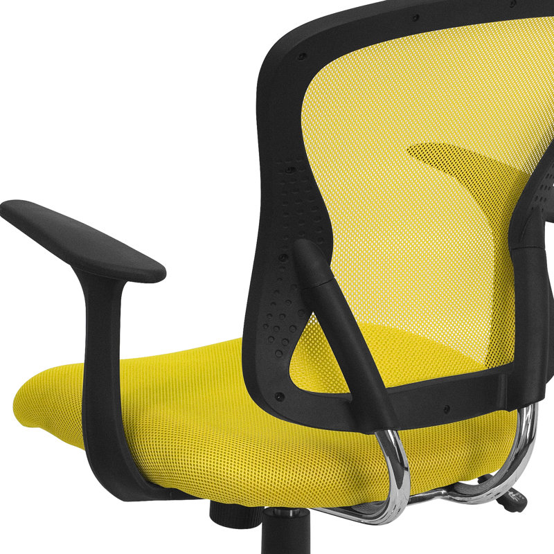 Mid-Back Mesh Swivel Task Office Chair with Chrome Base and Arms, Yellow