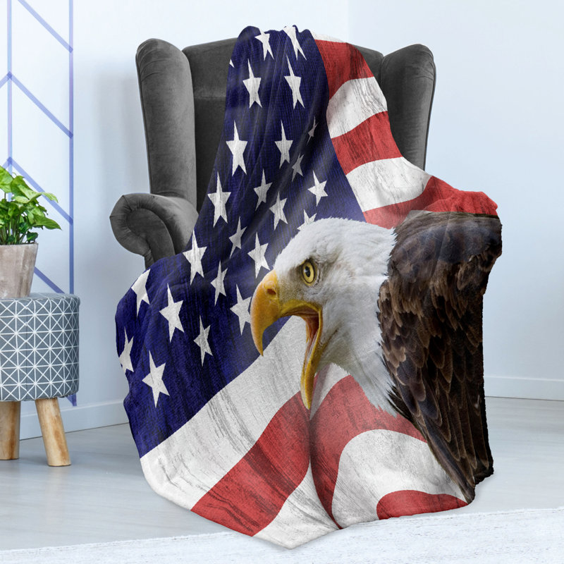 Ambesonne American Flag Fleece Throw Blanket Bald Eagle Multicolor, 50" W x 60" L