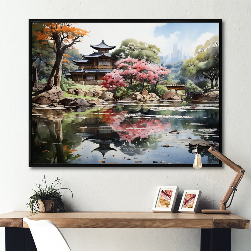 «China Art Zen Garden», art sur toile China Art, H 24 po x l 32 po x P 1 po, Cadre flottant noir