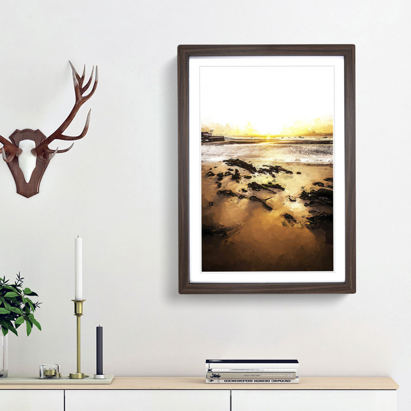 Sunrise at Tenby Beach in Wales in Abstract - Picture Frame Graphic Art Print, 65cm H x 48cm W x 2cm D, Walnut Framed