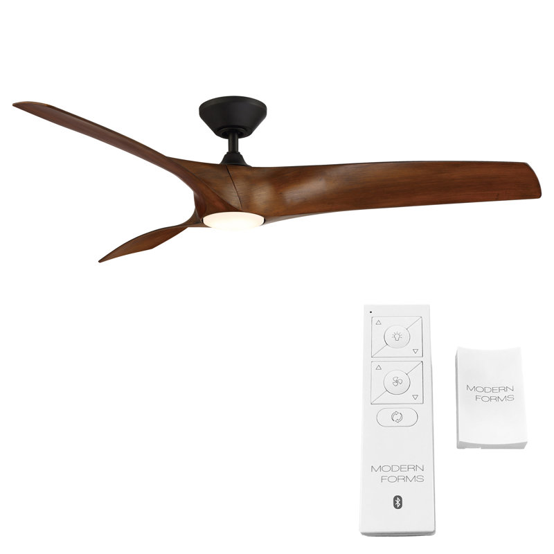 Zephyr 3 - Blade Outdoor/Indoor Smart Ceiling Fan with Light Kit And Remote Control Included, Matte Black/Distressed Koa, 52"