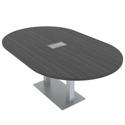 Racetrack Shaped Conference Table with Double Metal Post Base | Electrical Unit by Inbox Zero