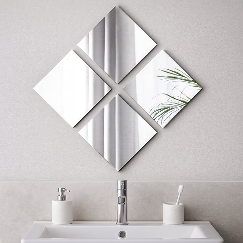 Ensemble de miroirs muraux auto-adhésifs 4 pièces, Carrée H 11,11 po x l 11,11 po