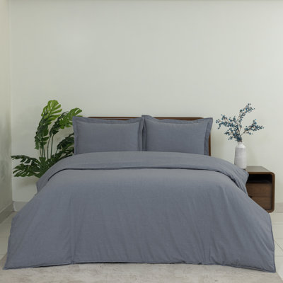 Ensemble de housse de couette 100% coton Dreamology, 3 pièces Housse de couette douce et respirante avec 2 taies décoratives et fermeture à boutons (bleu)