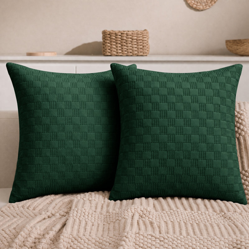 Aspire Homeware Embossed Square Velvet Cushion Covers, Pack of 2, EMERALD