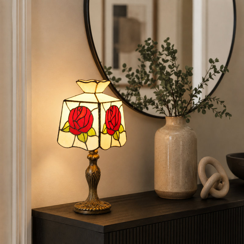 Lampe de table haute rose de 15 pouces, lampe florale décorative de style rétro avec ampoule