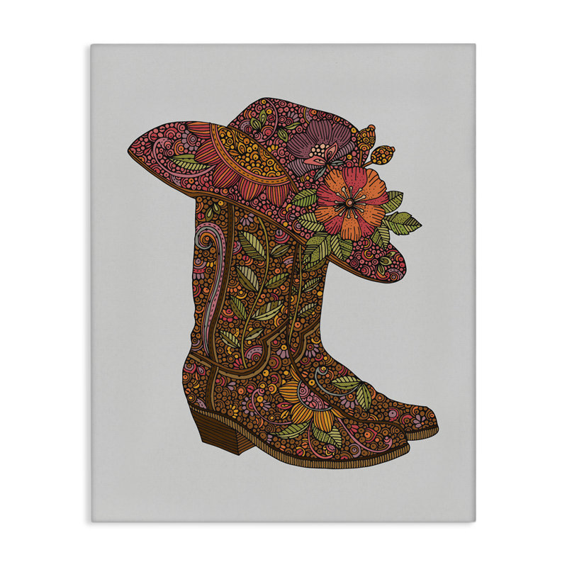 «Paisley Cowboy bottes», art mural sur toile par Valentina Harper, H 20 po x l 16 po