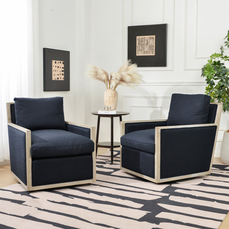 27" Wide Performance Fabric Down Fill No Assembly Upholstered Swivel Armchair (Set of 2), Indigo