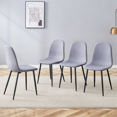 Chaise de luxe simple - ensemble de 4 chaises de salle à manger en lin et coton gris clair à haute résilience avec pieds en métal noir.
