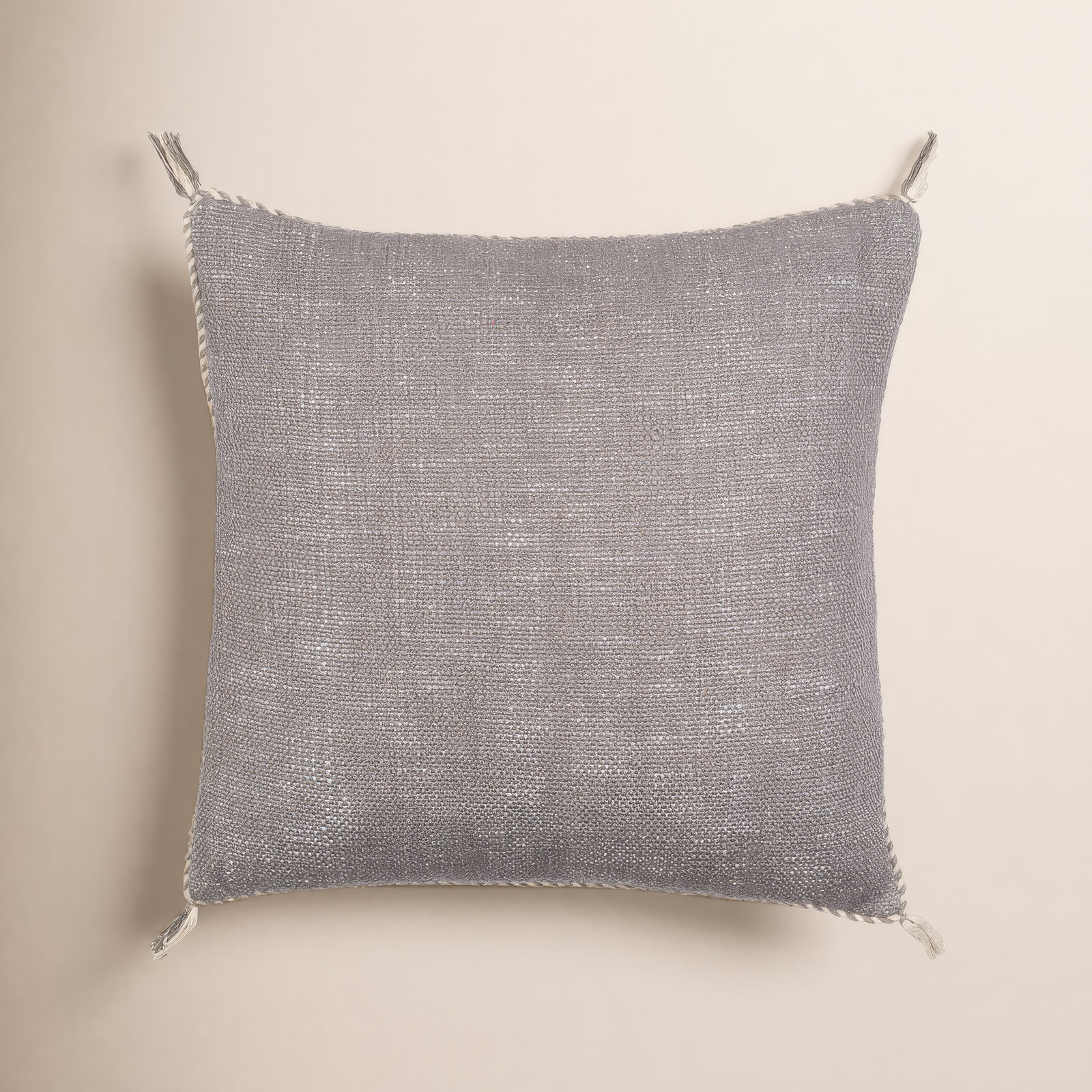 Tenor Tassels Cotton Pillow Cover, 18"H x 18"W, Cream/Black