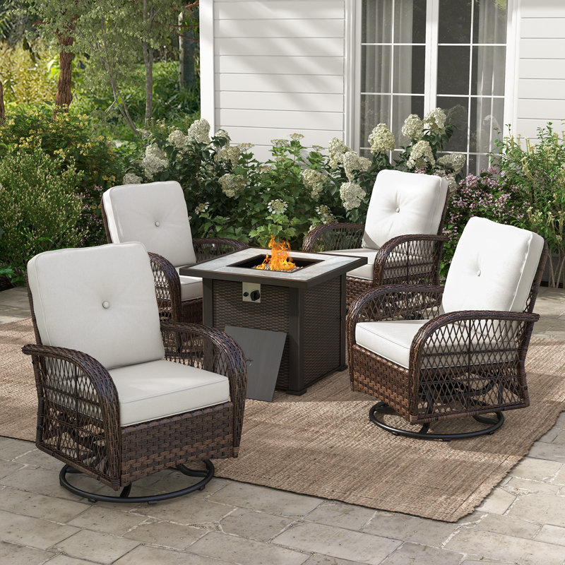 Tucci 5-Piece Swivel Rocking Patio Seating Group with Cushions, Brown