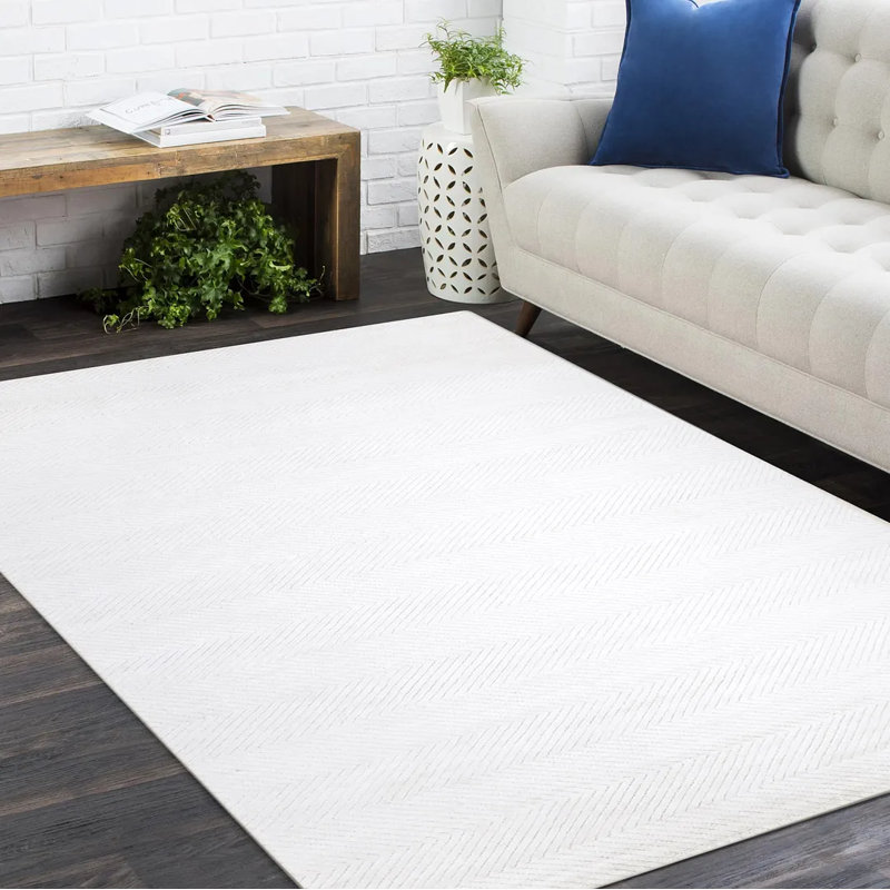 Chevelle Chevron Area Rug in Alabaster, Rectangle 5' x 8'