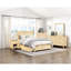 Lit plateforme double contemporain avec boîtes de rangement et finition en pin naturel, meubles de chambre à coucher en bois, style transitionnel, tête de lit sans cadre, pièce, avec rails de tête de lit
