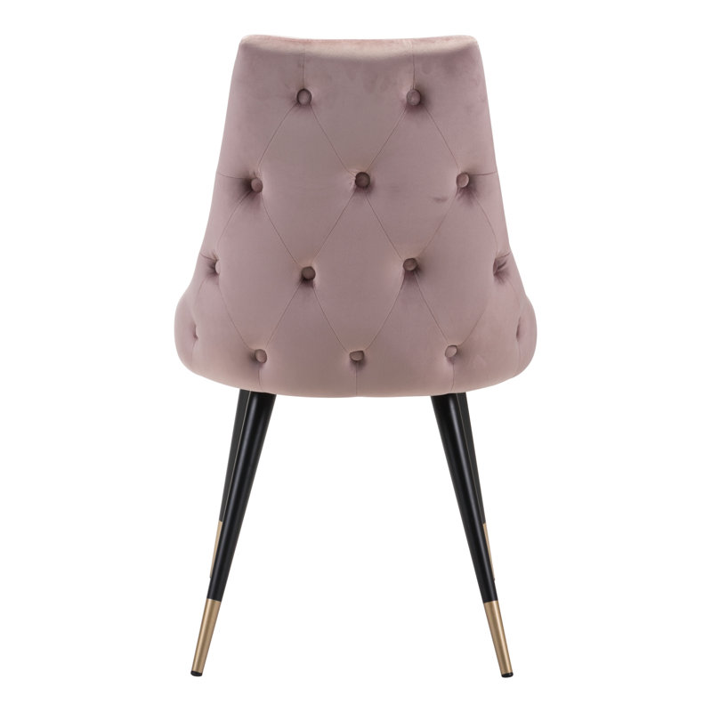 Pink Velvet Upholstered Side Chair with Gold Trim, Set of 2