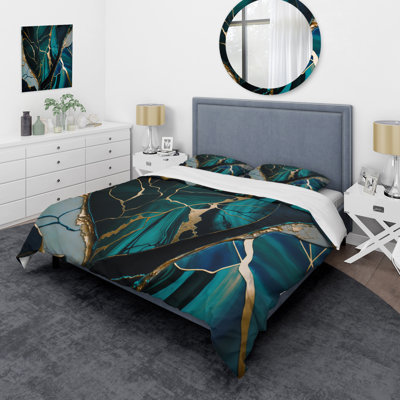 Abstract Geode Green I - Ensemble de housse de couette moderne - Polyester en microfibre