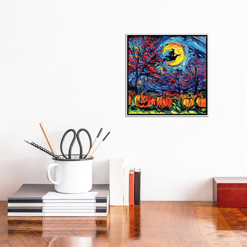 Reproduction d’art, "Starry Halloween" par aja Trèves, Pas de tapis, H 12 po x l 12 po x P 1,5 po, Toile blanche encadrée