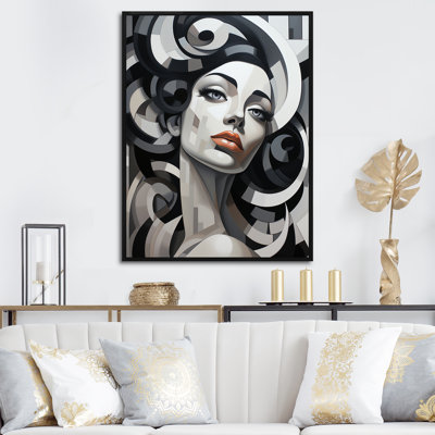«Black and White Cubic Woman Portrait I», art sur toile tendance