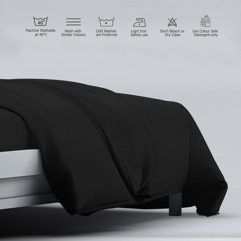 Klarita 100% Microfiber 300TC Reversible Duvet Cover Set with Pillowcase, Black, Double - 2 Pillowcase (50 x 75 cm)