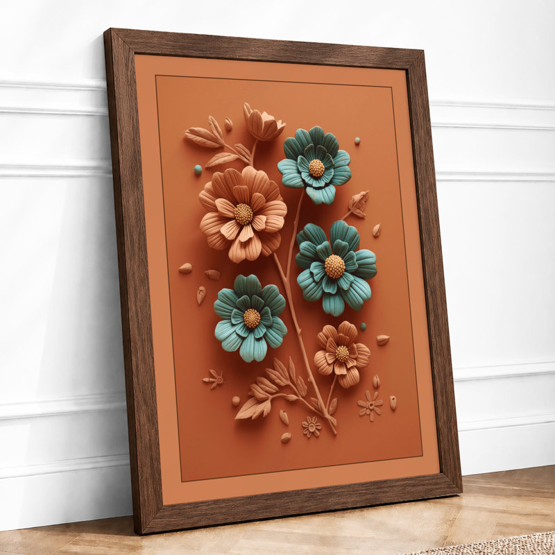 Terracotta Blooms Botanical - Framed Print, Walnut, A4 - 29.7 x 21.0 cm
