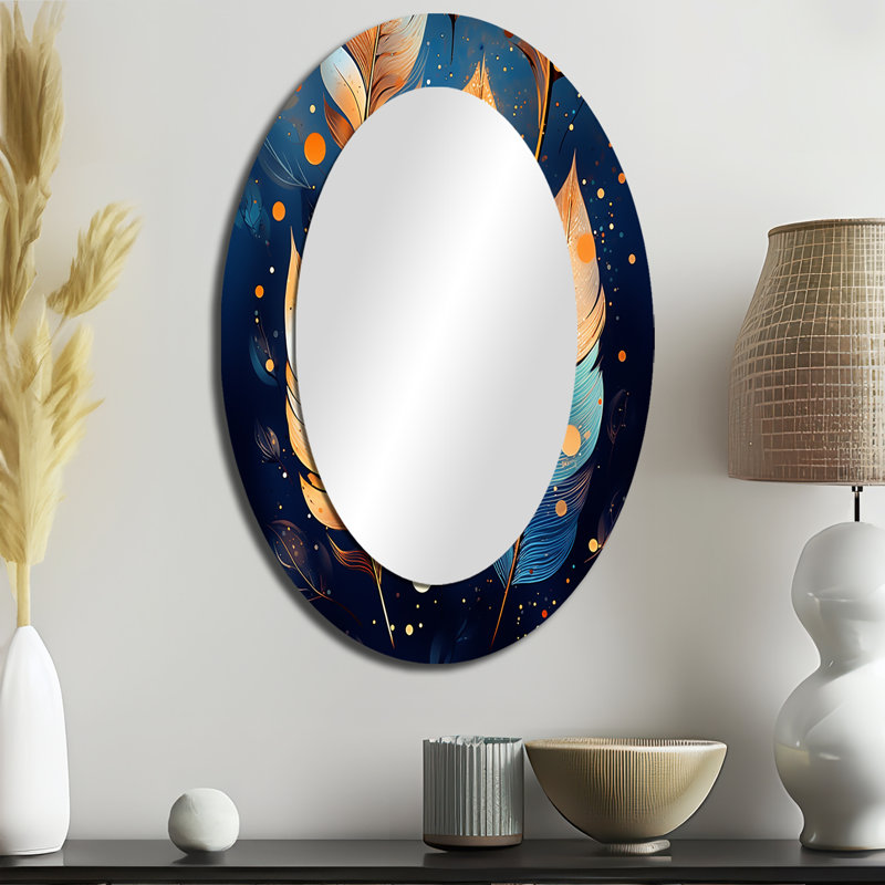 Miroir mural Boho Glam Gold Feathres On Cosmic Blue III - Bohemian, 36 po x 24 po