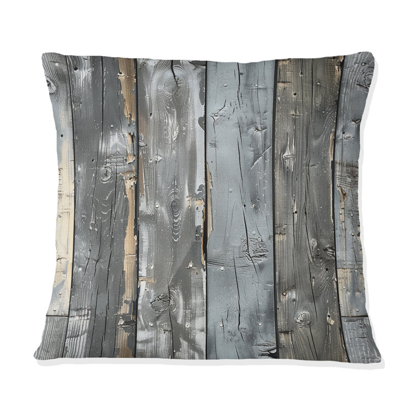 Coussin décoratif gris en bois vieilli - transitionnel, H 18 po x l 18 po