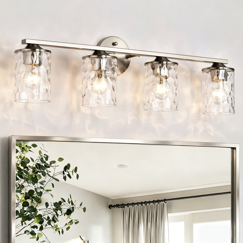 3 lumières 21 po Éclairage pour meuble-lavabo noir mat / nickel brossé / or avec abat-jour en verre transparent martelé