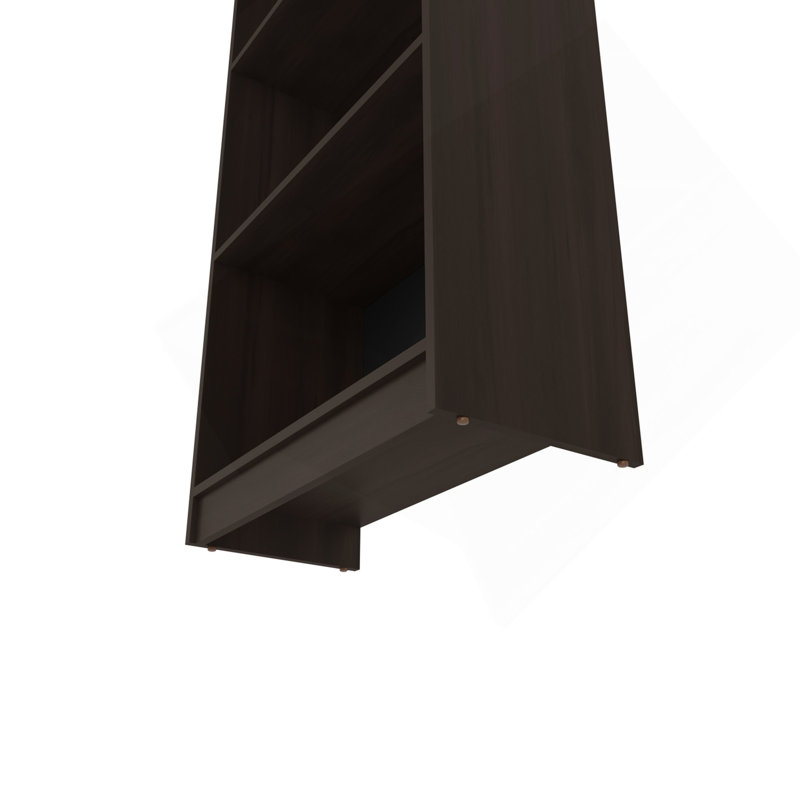 Stained Walnut Flat Bookcase With Open Storage And 4 Shelves