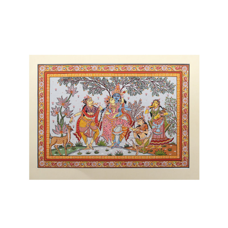 Radha-Krishna dansant avec Gopis | Pattachitra, peinture d'Odisha