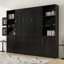 Lit escamotable en bois pour lit double avec étagères de rangement et vitrines, noir