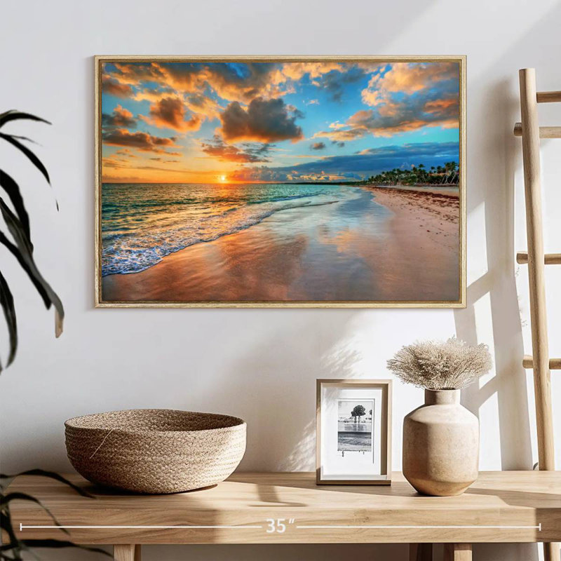 Peaceful Ayotte Sunset, 25" X 17", Floating Frame Natural Wood
