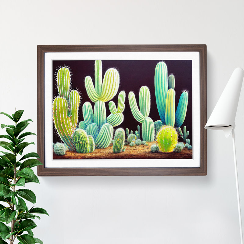Legendary Cactus - Single Picture Frame Print, 46cm H x 64cm W x 2cm D, Walnut Framed