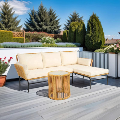 Ensemble de 3 ensembles de meubles de patio en osier pour table et chaises avec canapé de 3,15 pouces d'épaisseur